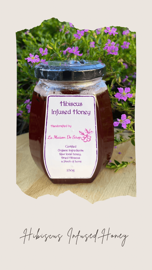 Hibiscus Infused Honey - 230g - La Maison De SiropHibiscus Infused Honey - 230g